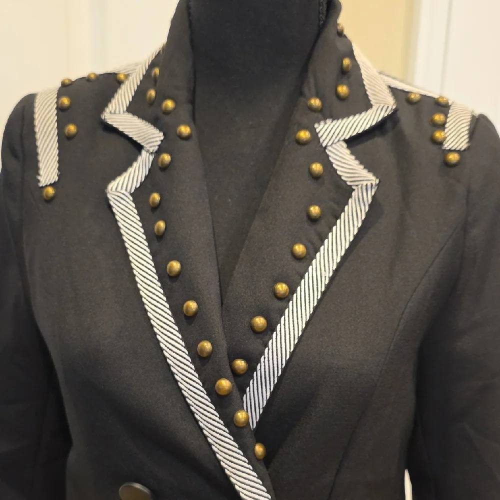Chic Black Studded Women's Blazer - Picture 2 of 9